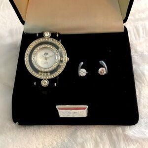 Vintage ELIZABETH TAYLOR White Diamonds Watch & Earrings Gift Set